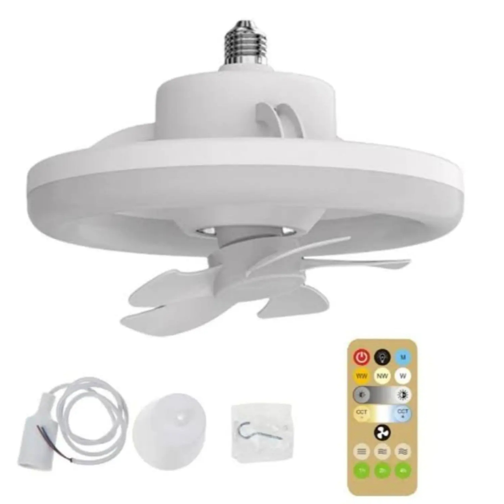 Lampada Ventilador Teto 50w Remoto Luz Rgb Rotação 360