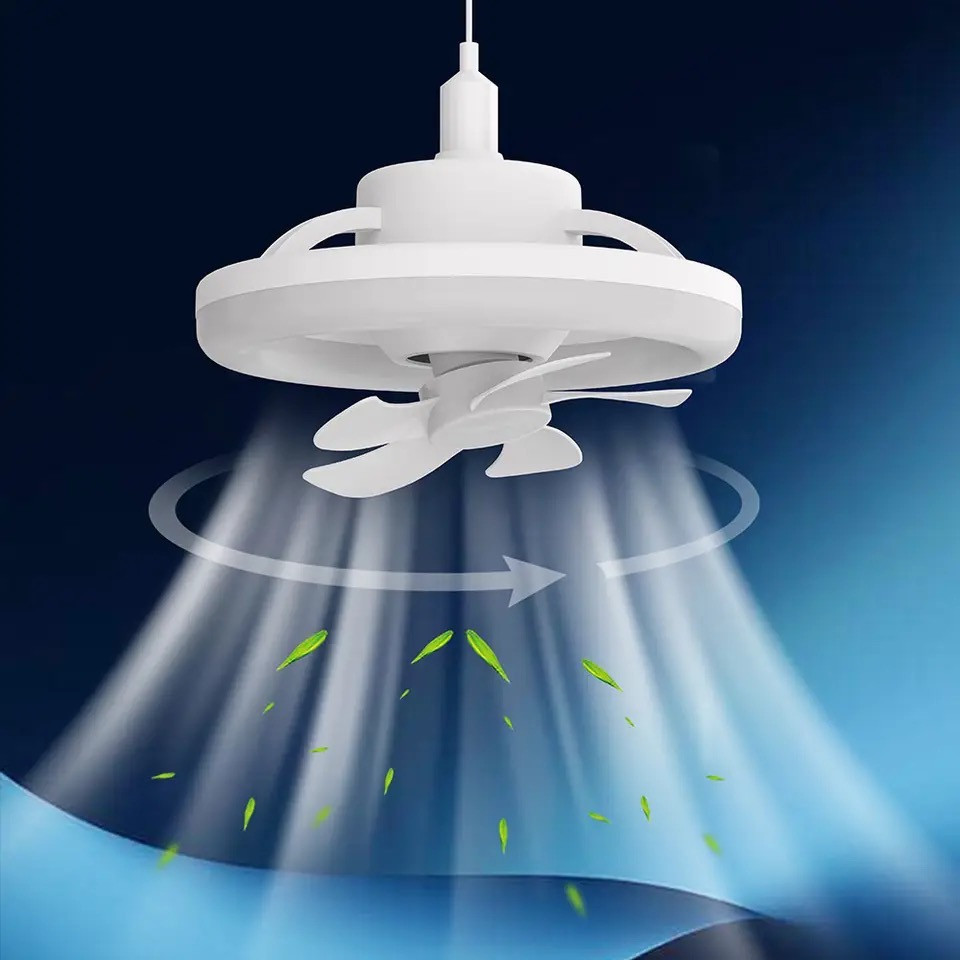 Ventilador e Luminária RGB  Automática Rotação 360° de Teto