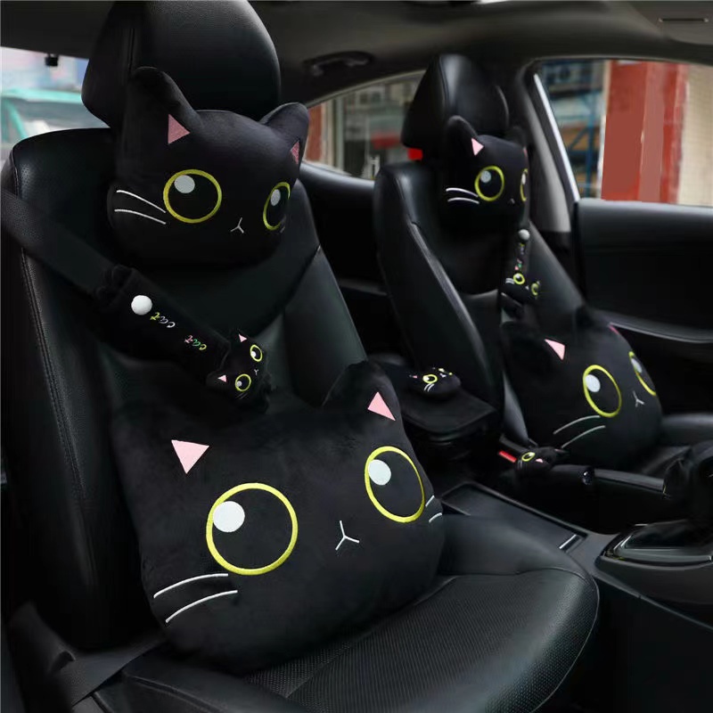 Encosto De Cabeça Do Carro Pescoço Travesseiro Cintura Macio Almofada Apoio Lombar Seatbelt Shoulder Pads Covers Espelho Retrovisor Capa Para Menina Gato Bonito