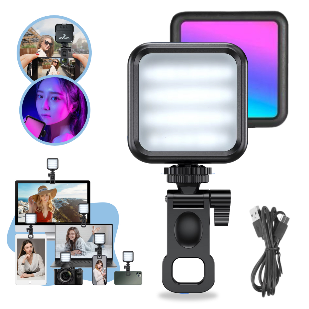 Mini LED com Clip Potente – Iluminação Branco Quente, Frio e RGB para Foto e Vídeo