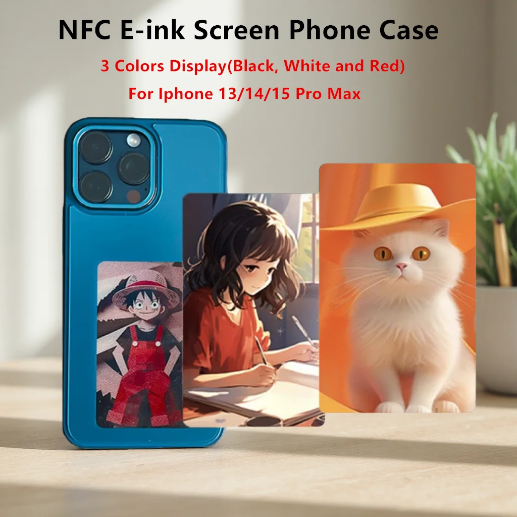 NFC E-Ink Phone Case for iPhone 13/14/15 Pro Max Wireless Image Screen NFC Smart Case 3-Color Display Battery-Free Phone Cover