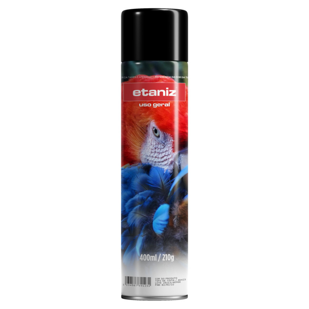 Tinta Spray Preto Brilhante Uso Geral 400ml secagem rápida - Etaniz