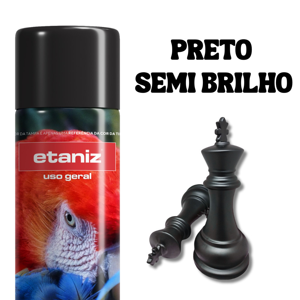 Tinta Spray Preto Semi Brilho Uso Geral 400ml secagem rápida - Etaniz