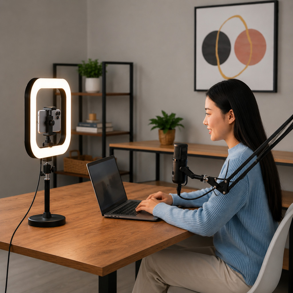 Ring Light LED 20W Portátil Recarregável Para Celular Selfie Vídeos Fotos Com Suporte 3 Tons
