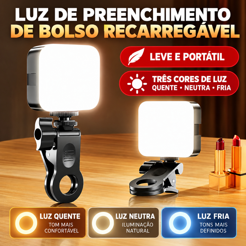 LED Fill Light Night Photography Lighting Portable Photography Lamp Video Light with Battery Clip Três cores