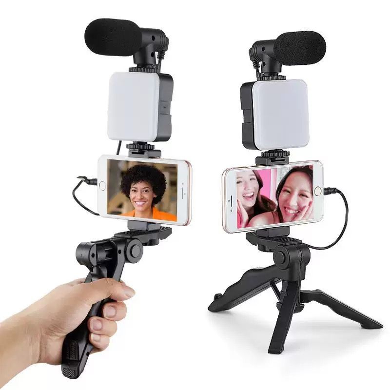Vloguer Iluminação E Áudio Para Vídeos Com Tripé 2 em 1 Microfone Shotgun E Luz Led Universal