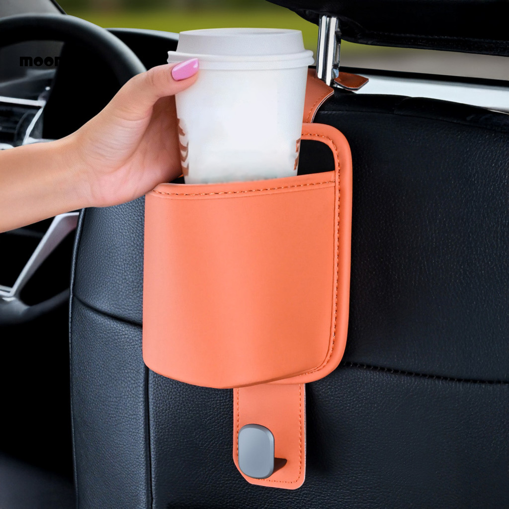 Leather Car Door Cup Holder with Headrest Hooks – Multifunctional Vehicle Drink Phone Window Hanger for Drinks Storage
