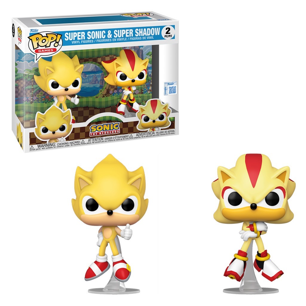 FUNKO POP SONIC SUPER SONIC & SUPER SHADOW FLOCKED *EX 2PACK 91823 NOVO ORIGINAL
