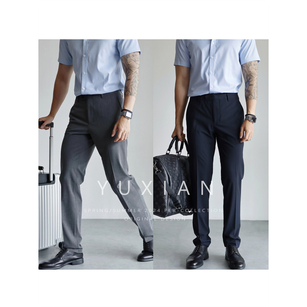 [CBD Elite Series] Primavera Verão Anti-rugas Não-ferro Fino Business Commuter Calças Masculinas Retas Slim-fit Trou