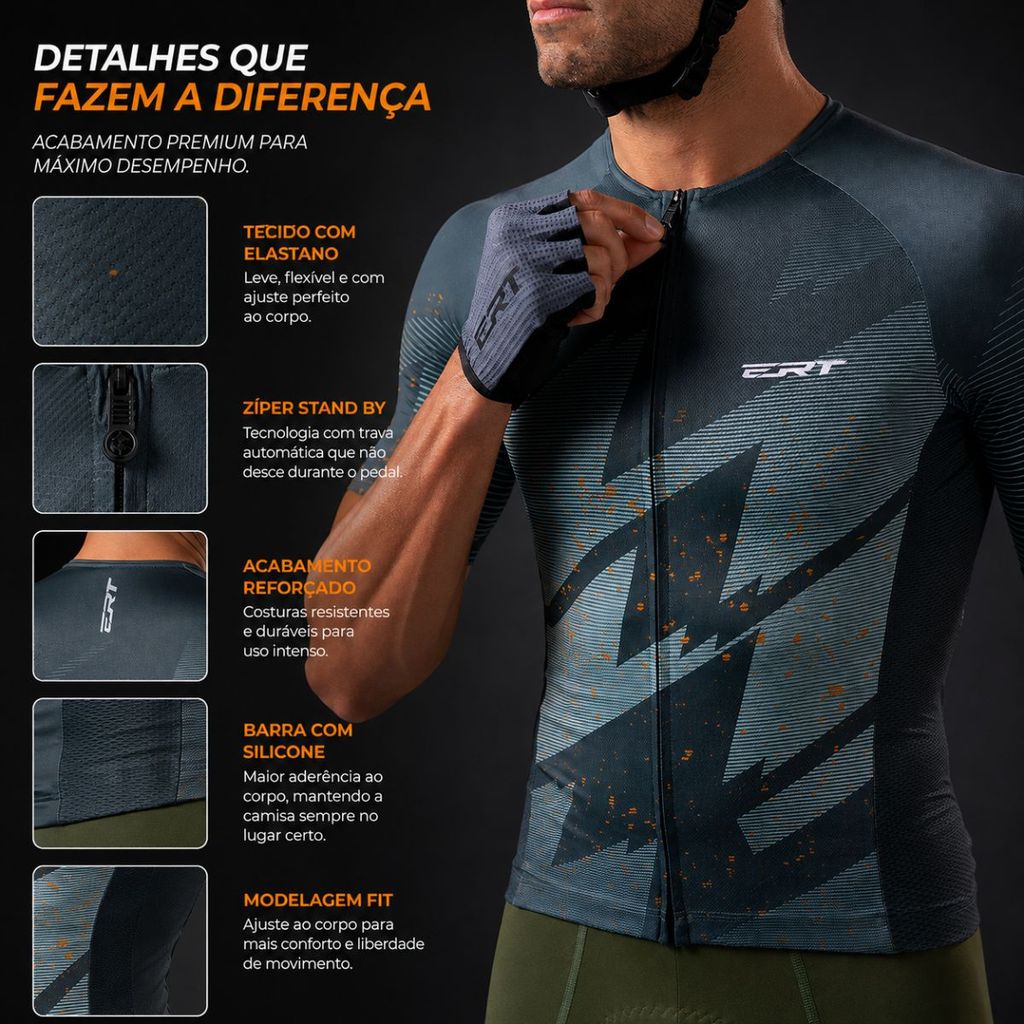 Camisa ciclismo ERT Elite Sharp slim fit unissex gola baixa