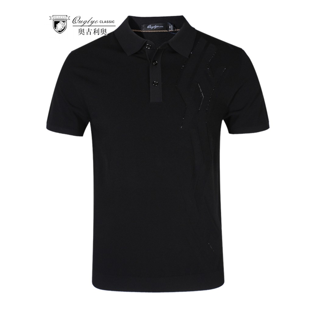 Augulio 23 Verão Preto Novo Estilo Lapela Camiseta de Manga Curta Estilo Fino Elite Slim-Fit Camisa POLO de Malha