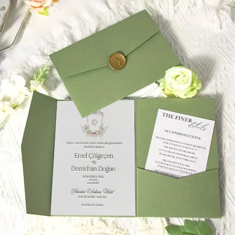 10pcs/lot Tri-fold Envelopes Green 18x13cm for Wedding Invitation Postcard Giftbox Bag Packaging Storage High-grade 250g Paper