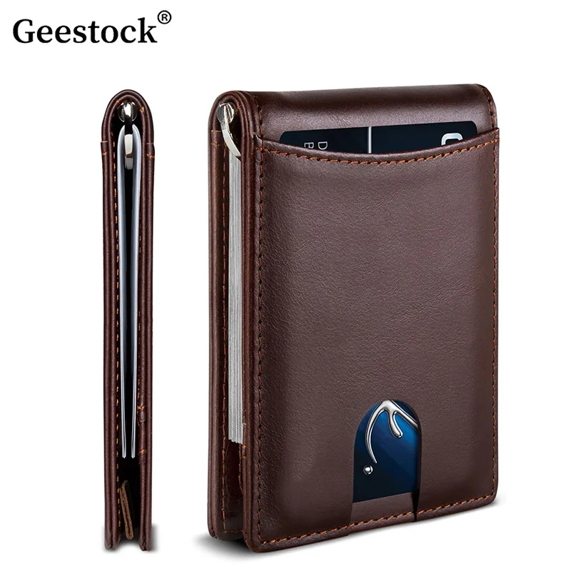 Geestock 2 Fold Credit Card Wallet Microfiber Leather Rfid Anti-Theft Brush Dollar Clip Men's Short Coin Purse Slim Card Holder