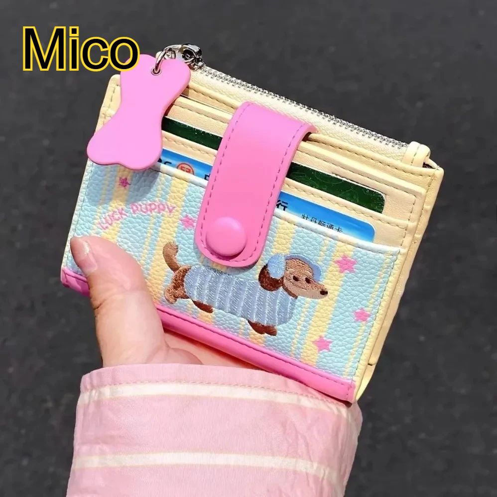 🐶Ins Dopamine Color Dachshund Embroidery Short Wallet PU Zipper Card Coin Purse Girls Fashion Daily Small Items Storage Bag