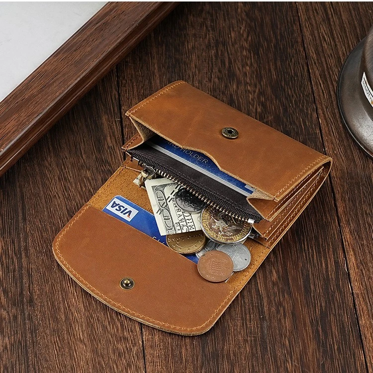 Vintage Crazy Horse Genuine Leather Ultra Thin RFID Blocking Card Holder, Slim Multi Slots ID Credit Card Cash Mini Wallet, Business Gift for Men Gentlemen