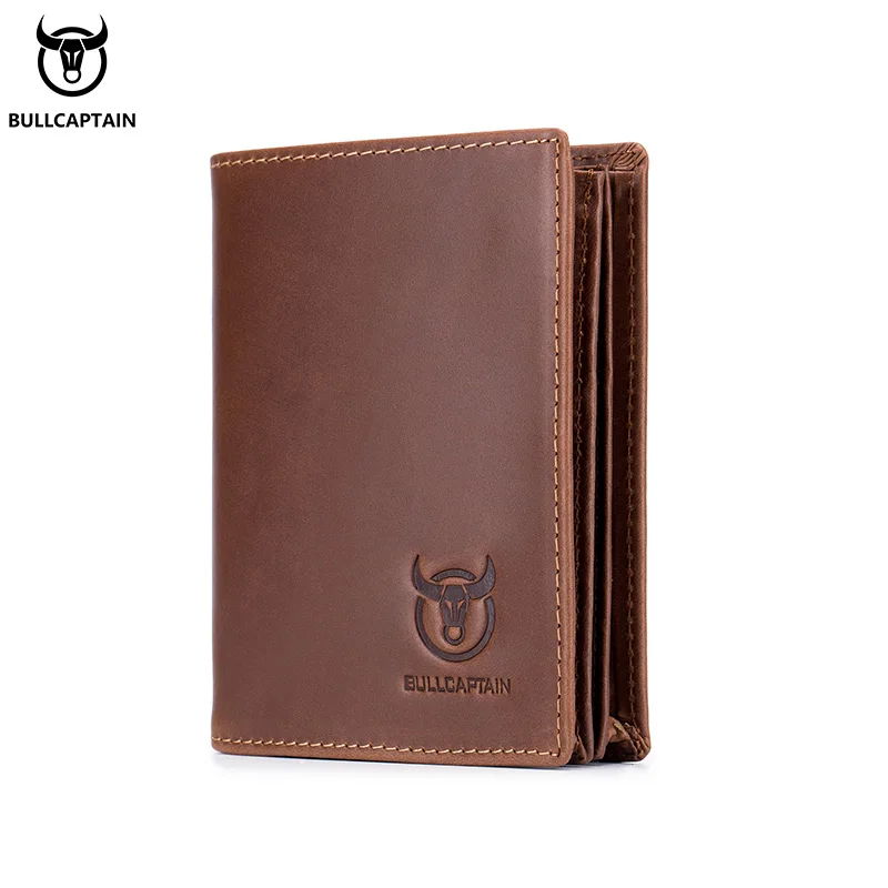 Bullcaptain Large Capacity Leather Bi-Fold Wallet Men's Gift Wallet's Compact Mini Credit Card Holder RFID Wallet Man