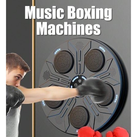 Maquina Treino Boxe Soco Cardio Music Boxing  LED Bluetooth Toca Música Auto Falantes + par de luvas preta Envio Imediat