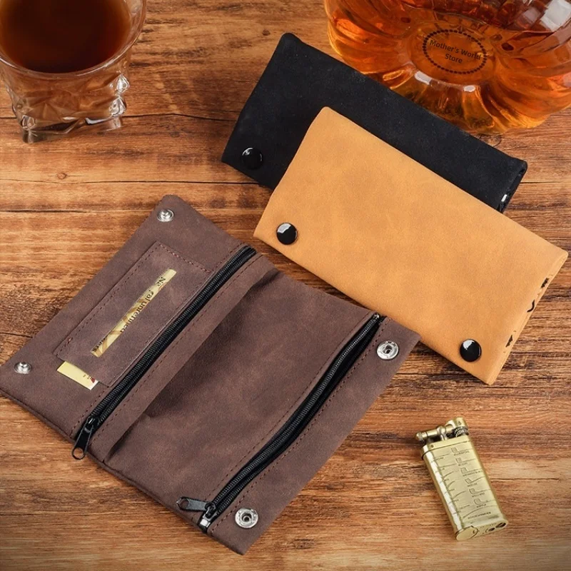 Handmade Leather Tobacco Pouch Case Bag Smoking Paper Holder Case Wallet Bag Multifunctional Foldable Tobacco Storage Bag Pouch