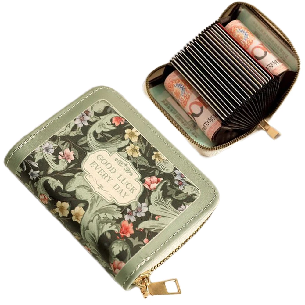 Mini Women's Wallet, Retro Floral Zipper Wallet - Storage Bag With Coin Compartment, Includes 11 Card Slot