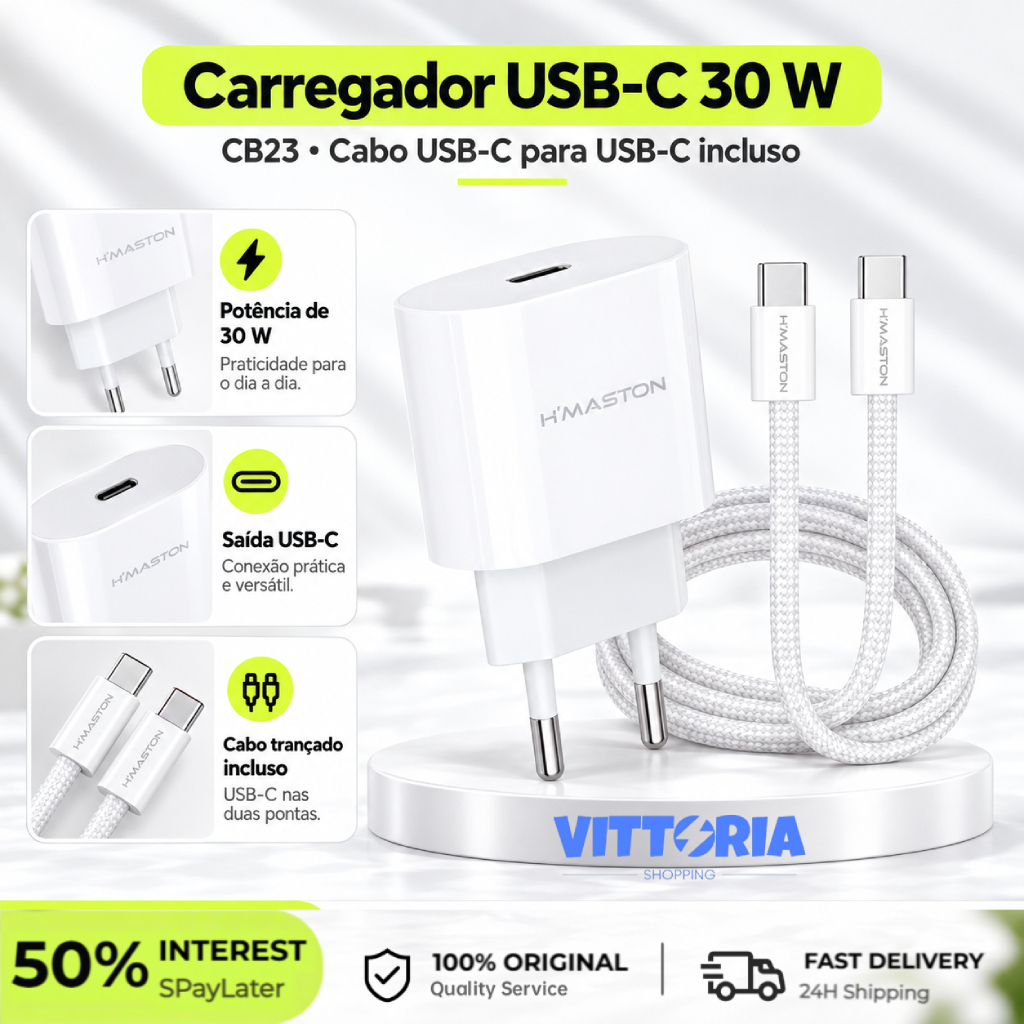30W⚡Electro Nest Carregador De Telemóvel Carregamento Rápido Adaptador de Energia Tipo-C/Lighting
