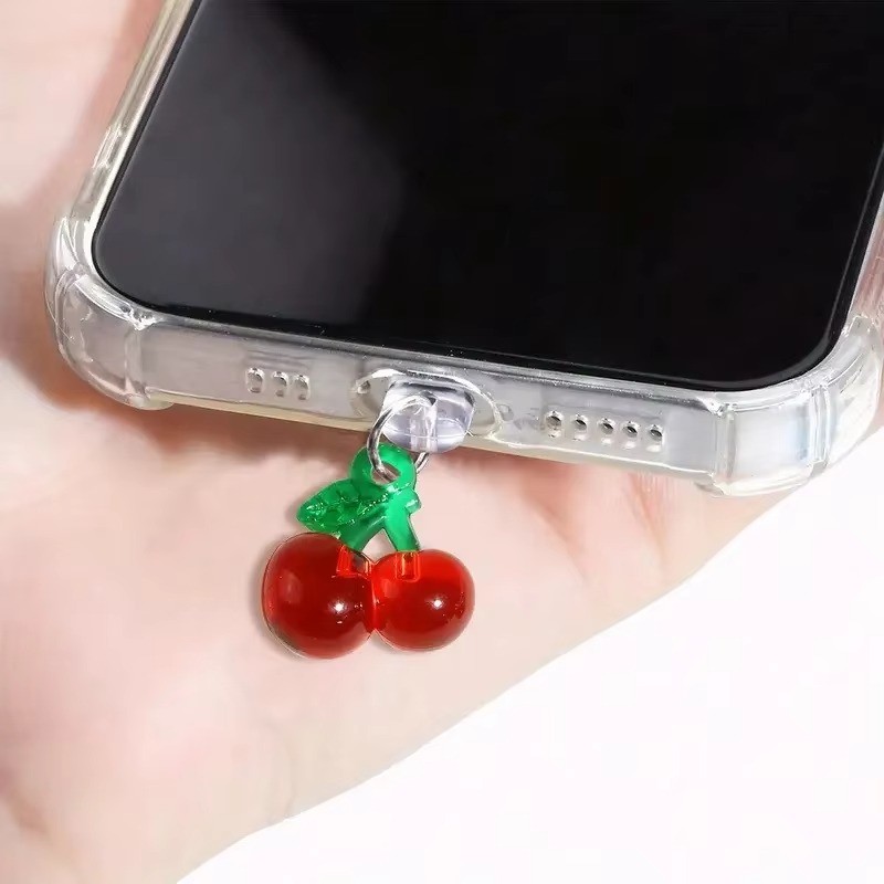 1 Pçs Vermelho Cereja Telefone Poeira plug Acessórios Decoração Pendurado Pingente Para iPhone Samsung Tipo-C Porta De C
