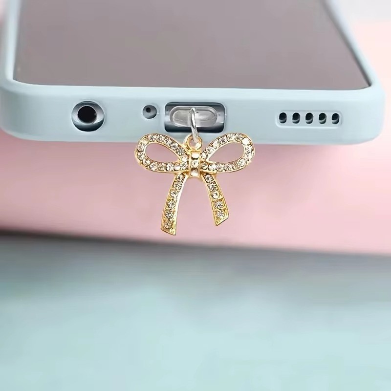 Bonito Arco Diamante Telefone Poeira plug Acessórios Decoração Pendurado Pingente Para iPhone Samsung Tipo-C Porta De Ca