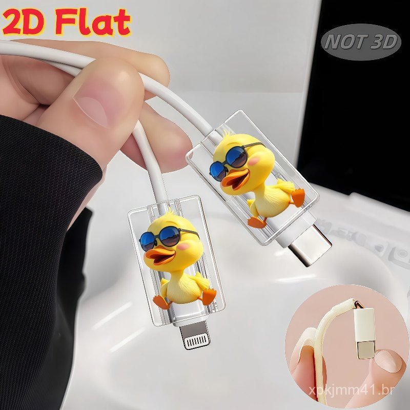Protetor de cabo de dados anti-dobra com padrão de patinho amarelo para iPhone Samsung Type C ZLMF