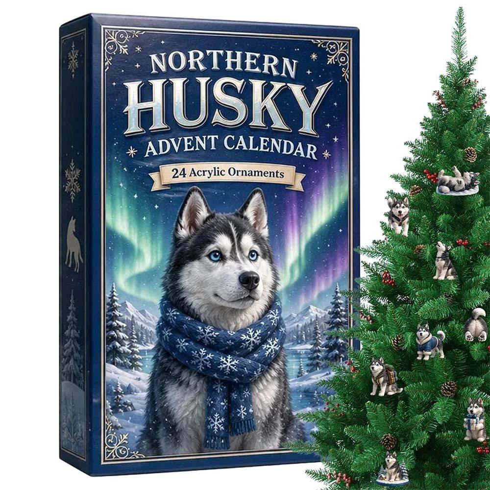 24 Assorted Husky Acrylic Ornaments, Mixed Winter Scene Shapes, Acrylic Decor For Festive Home Ornament Use