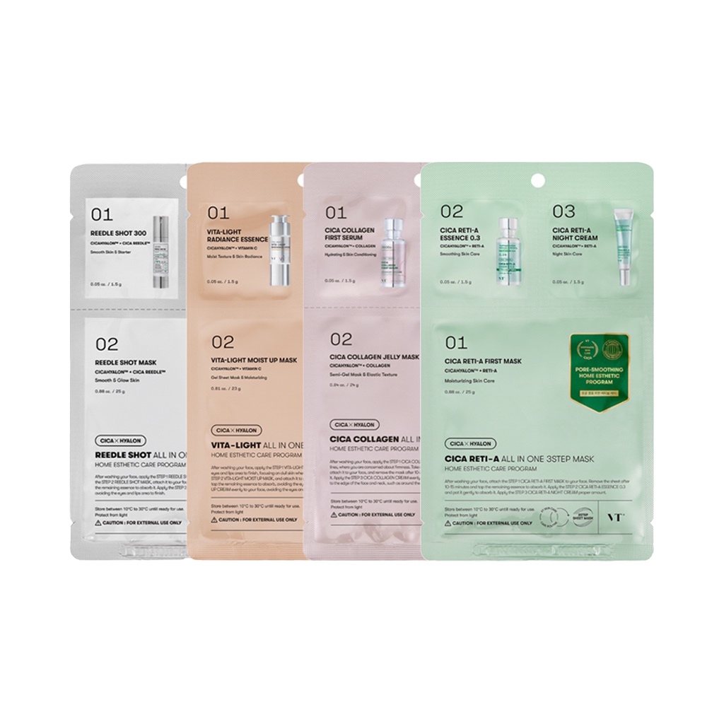 vt cosmetics all in one 3step mask 4types (reedle shot, vita-light, cica collagen, cica reti-a)