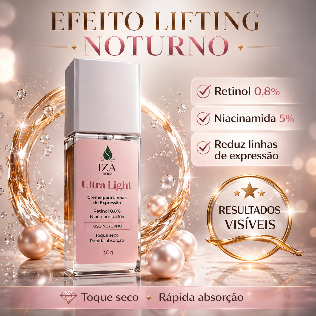 Creme Anti-Idade Retinol 0,8% + Niacinamida 5% IZA Derm Ultra Light | Reduz Linhas de Expres | Reju Facial Noturno 30g
