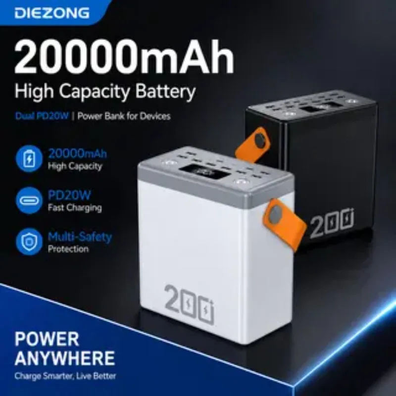 200000mAh Portable Power Bank Station Fast Charger PD100W USB Type-C Ports External Battery LED Display for IPhone Laptop Tablet