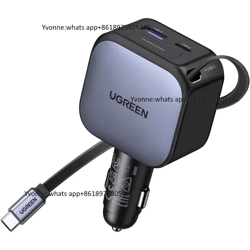 90W Retractable USB C Car Charger 3 in 1 Fast Charging Type C Cigarette Lighter Adapter Car Charger for Earbuds