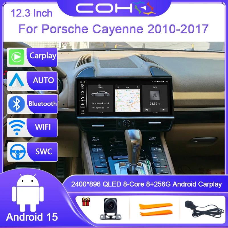12.3 Inch For Porsche Cayenne 2010-2018 Android 15 8-Core 8G+256G Car Multimedia Player Stereo Receiver Radio GPS 4G Carplay