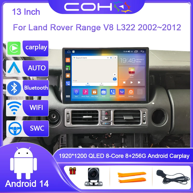 13 Inch For Land Rover Range V8 L322 2002~2012 1920*1200 Resolution Car Multimedia Player Gps Radio Android 12 Octa Core