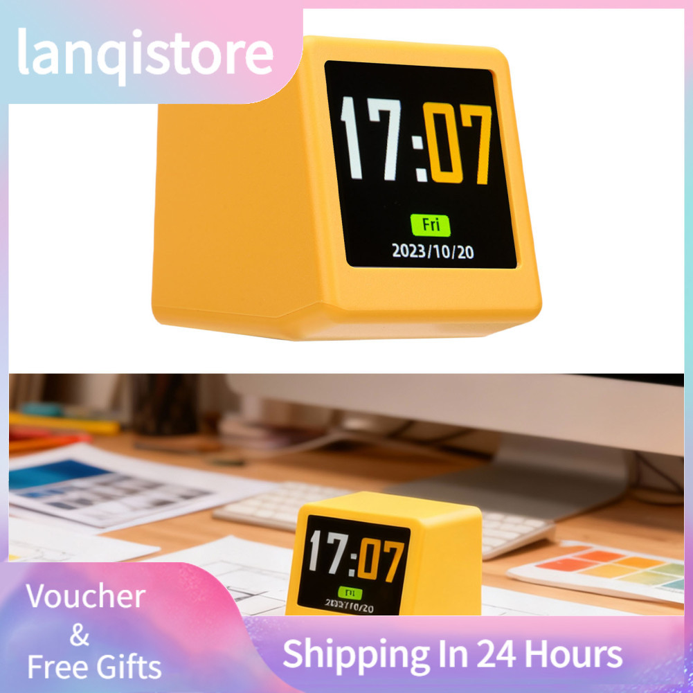 Lanqistore Relógio meteorológico SPYMINNPOO Ornamento Mini alarme de mesa WiFi com umidade, temperatura e exibição de