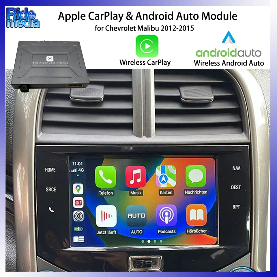 RideMedia OEM Car Screen Upgrade Android Auto Integration Wireless Apple CarPlay Module for Chevrolet Malibu 2012-2015