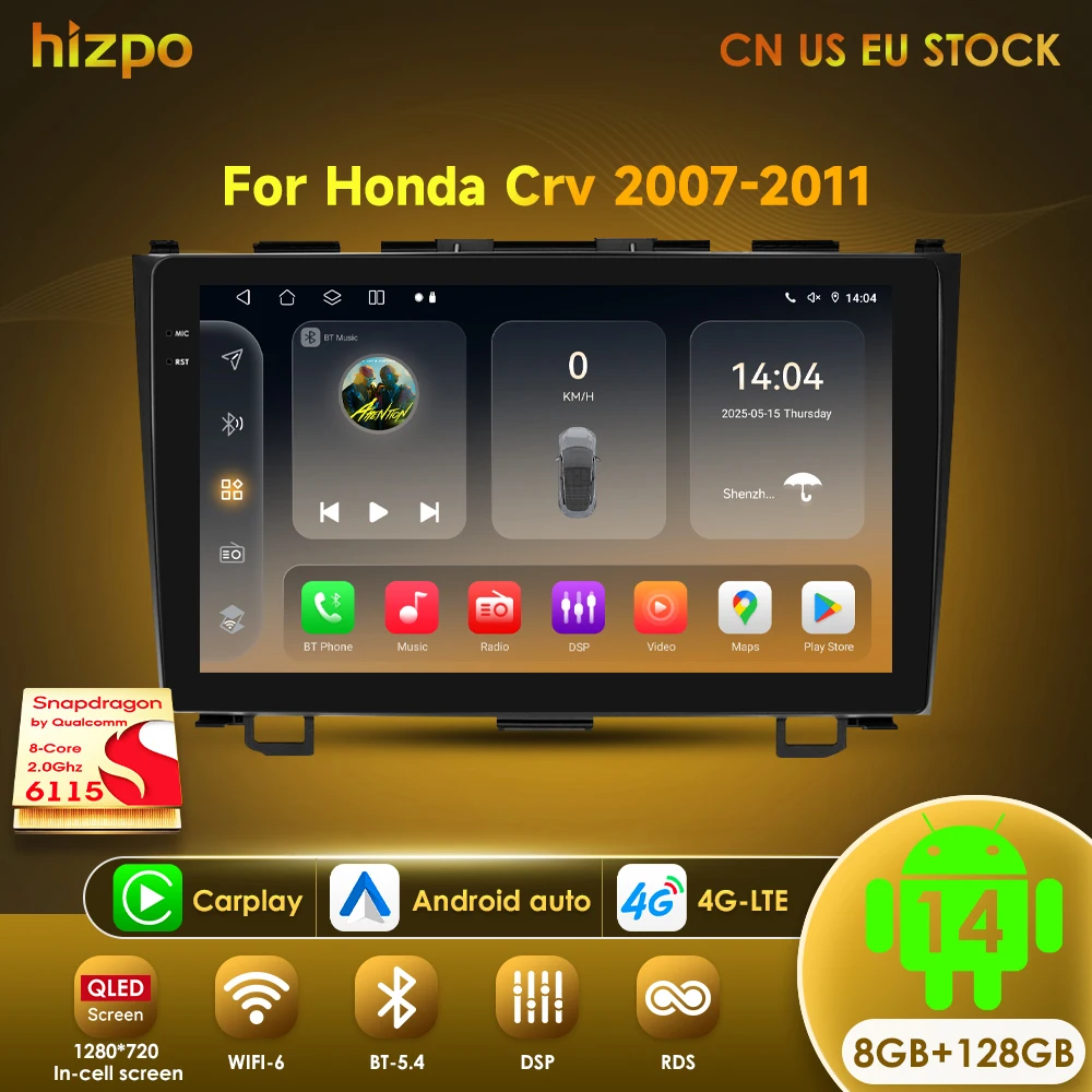 Hizpo Car Radio for Honda CRV CR-V 2007-2011 Multimedia Video Player Navigation Stereo GPS Android 14 Carplay Head Unit No DVD
