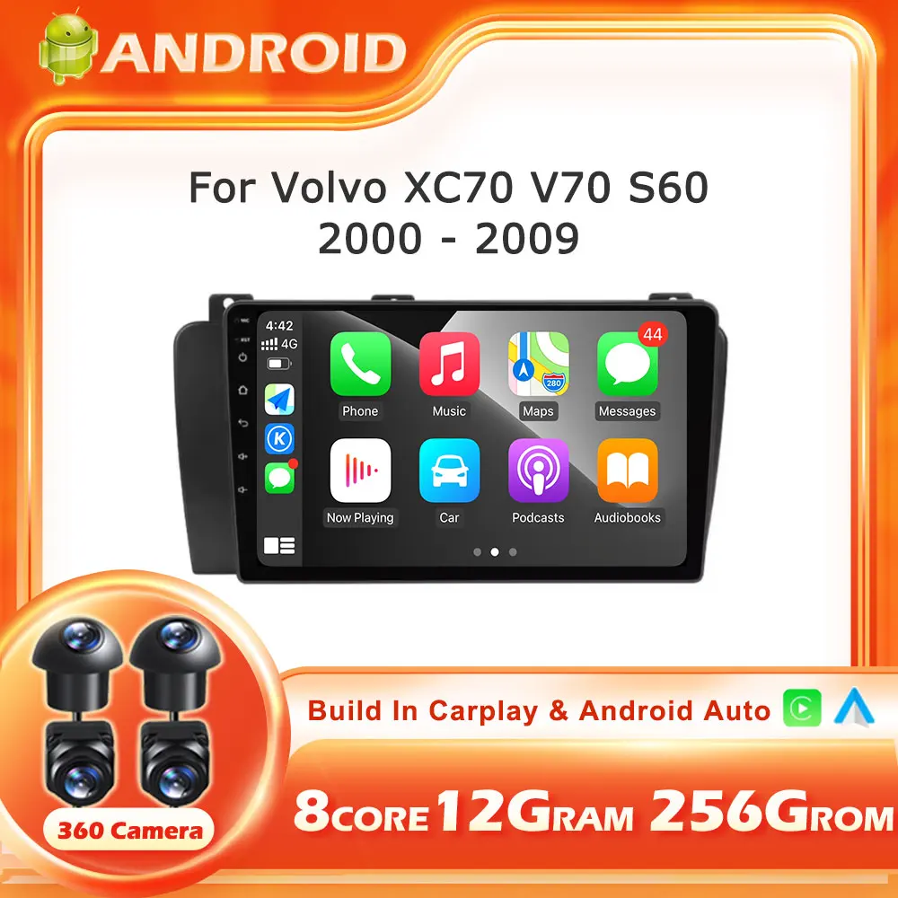 Android 16 Auto For Volvo XC70 V70 S60 2000-2009 Car Radio Stereo Multimedia Player GPS Navigation Wireless Carplay Stereo Tools