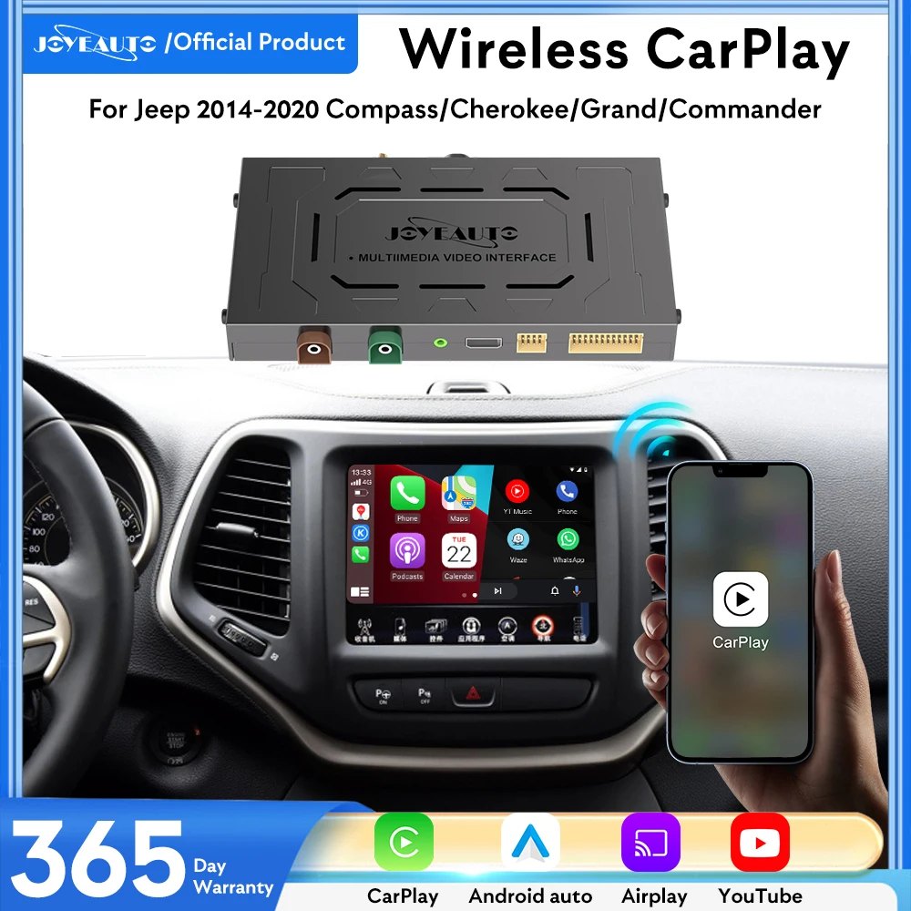 JoyeAuto Module Wireless Carplay Android Auto Interface for JEEP 2014-2020 Compass Cherokee Grand Cherokee Uconnect Mirror-Link
