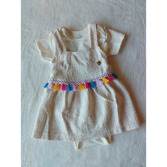 Conjunto infantil body e salopete em cotton tweed tiki liki tamanho P/M/G