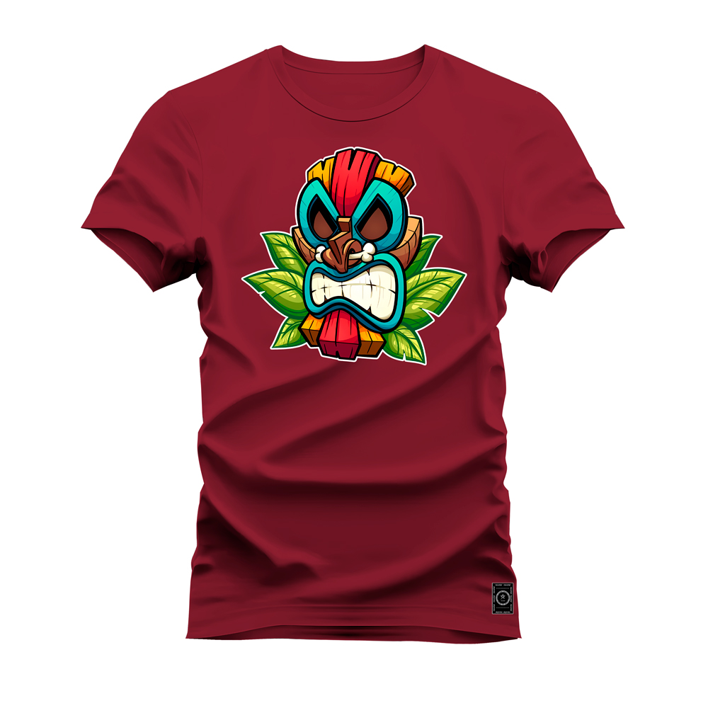 Camiseta Estampada Unissex Algodão Confortável Máscara Tiki