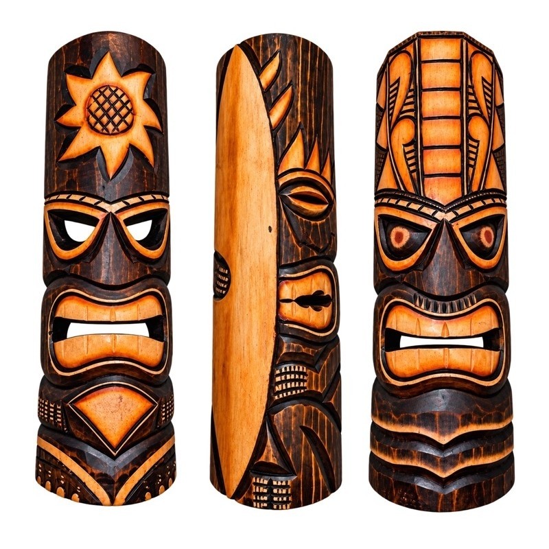 Mascara Carranca Africana Tribal de Madeira 50 CM — Decoracao de Parede Boho / Etnica (Estilo Tiki) - Entalhada a Mao