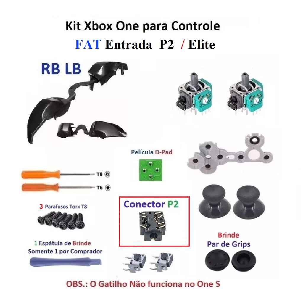 Kit Peças Controle Xbox One Fat com entrada P2 / Elite - SK-02