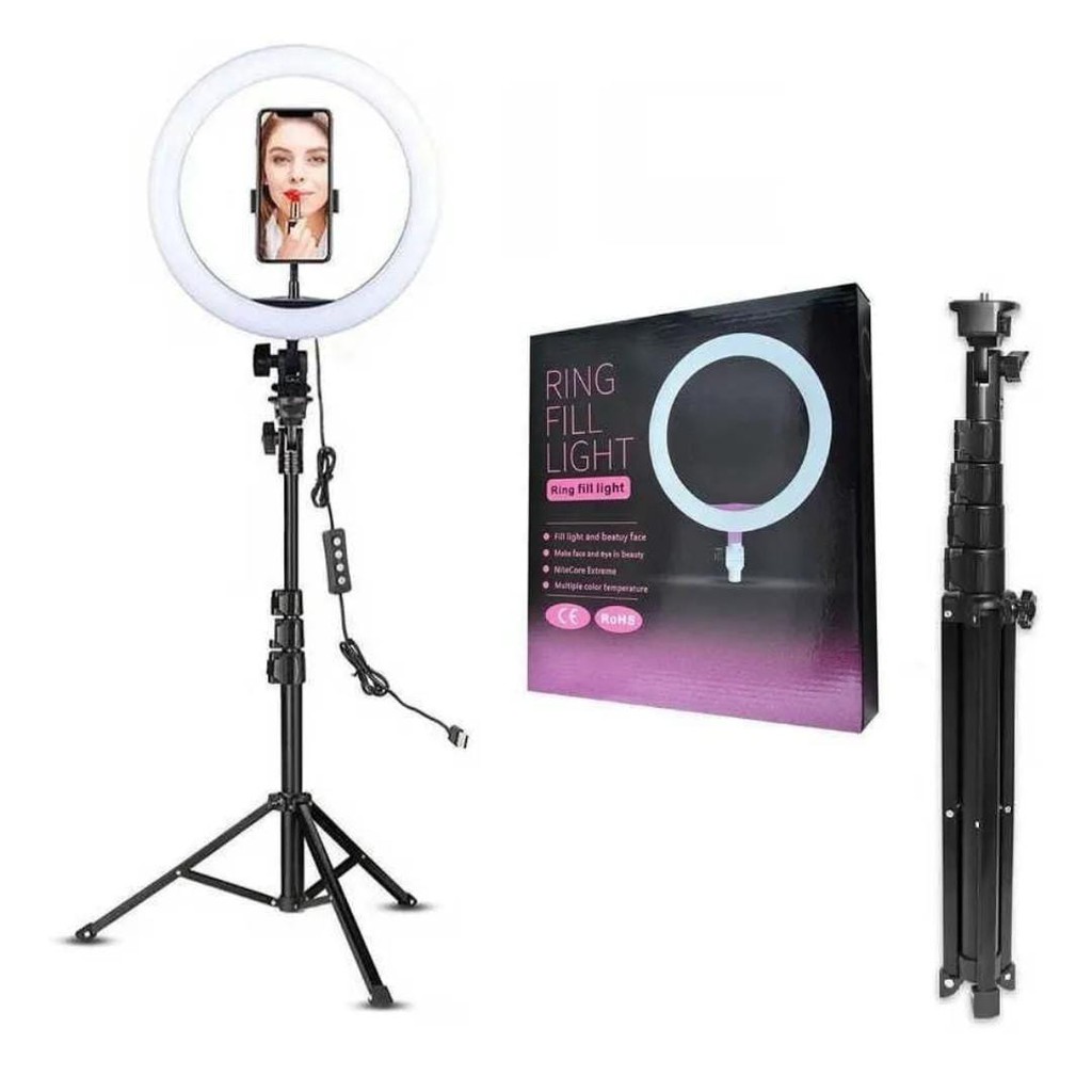 RING LIGHT FILL TIK TOK , YOUTUBE , MAQUIAGEM LUZ DE LED 26CM C/ TRIPÉ 1.50M