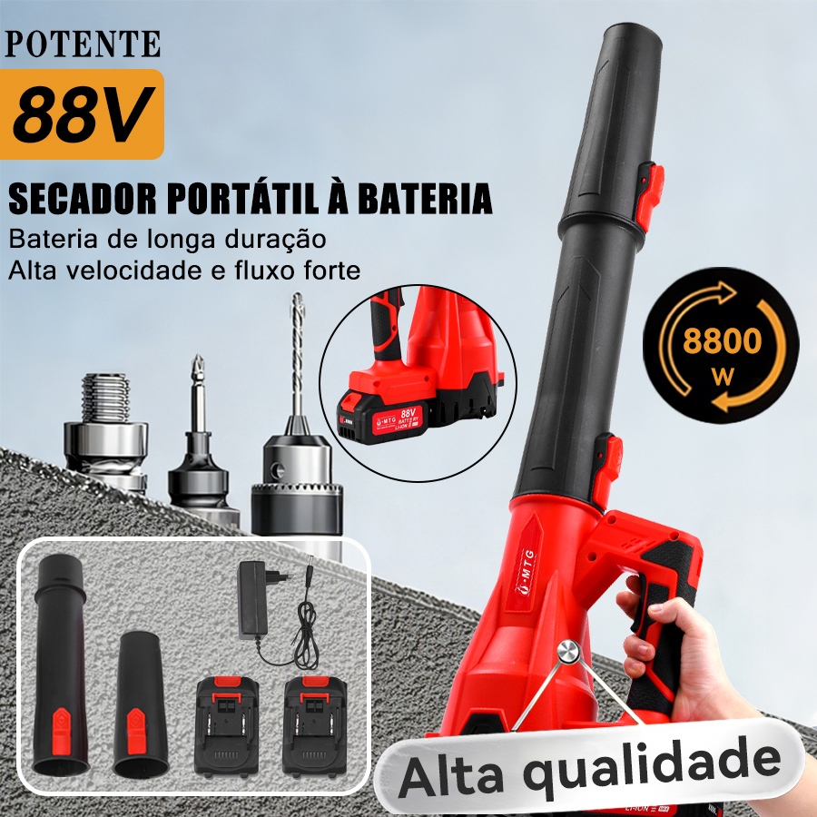 Soprador Elétrico de Alta Potência Sem fio Remove Folhas e Poeira com 2 Baterias