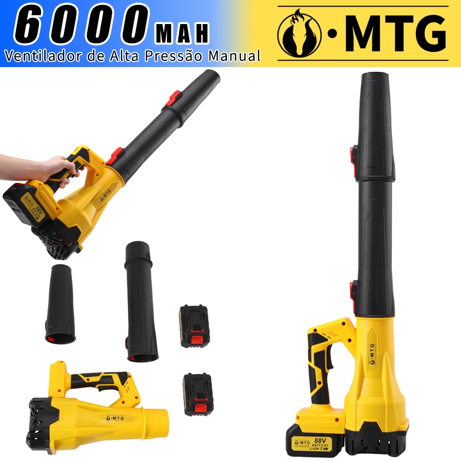 Soprador Turbo Elétrico Sem Fio 88V Bivolt 2 Baterias Potente para Aspiração de Folhas e Poeira