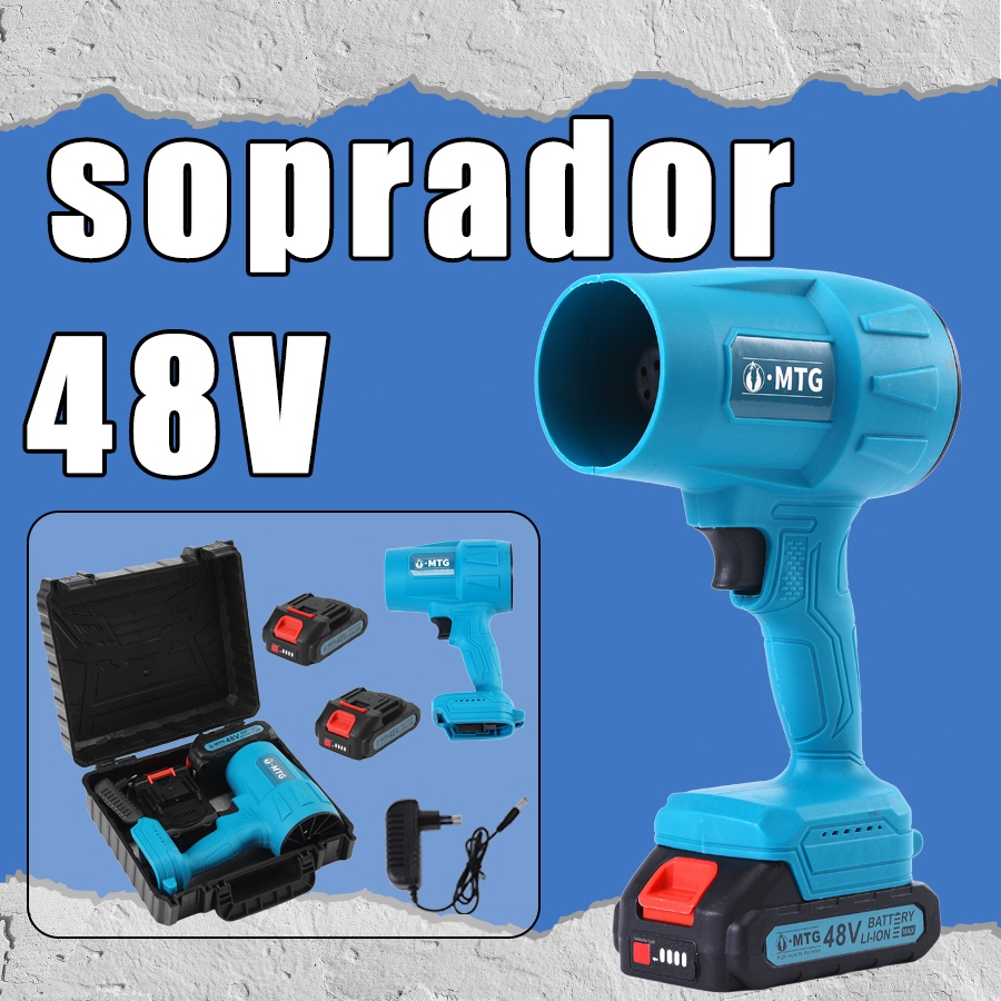 Soprador de Ar Turbo Sem Fio 48V Bivolt 2 Baterias Recarregáveis para Limpeza de Poeira e Folhas
