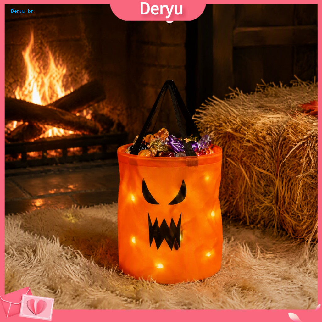 Reusable Pumpkin Container for Parties Halloween Candy Bag Glowing with Led Lights – Treat Tote for Kids for