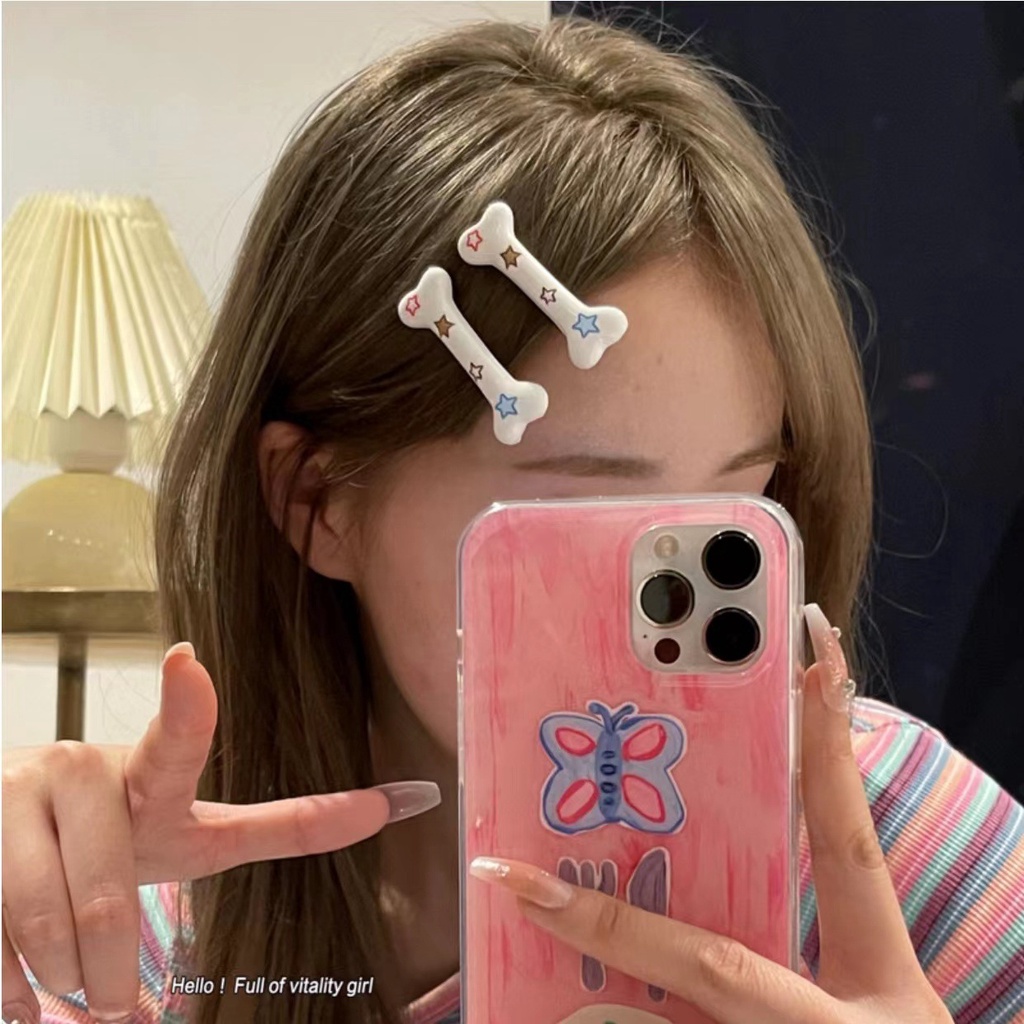 Grampo De Cabelo Japonês Sweet Cool Star Print Bone Hairpin Energético Y2K Spicy Girl Bang Headwear