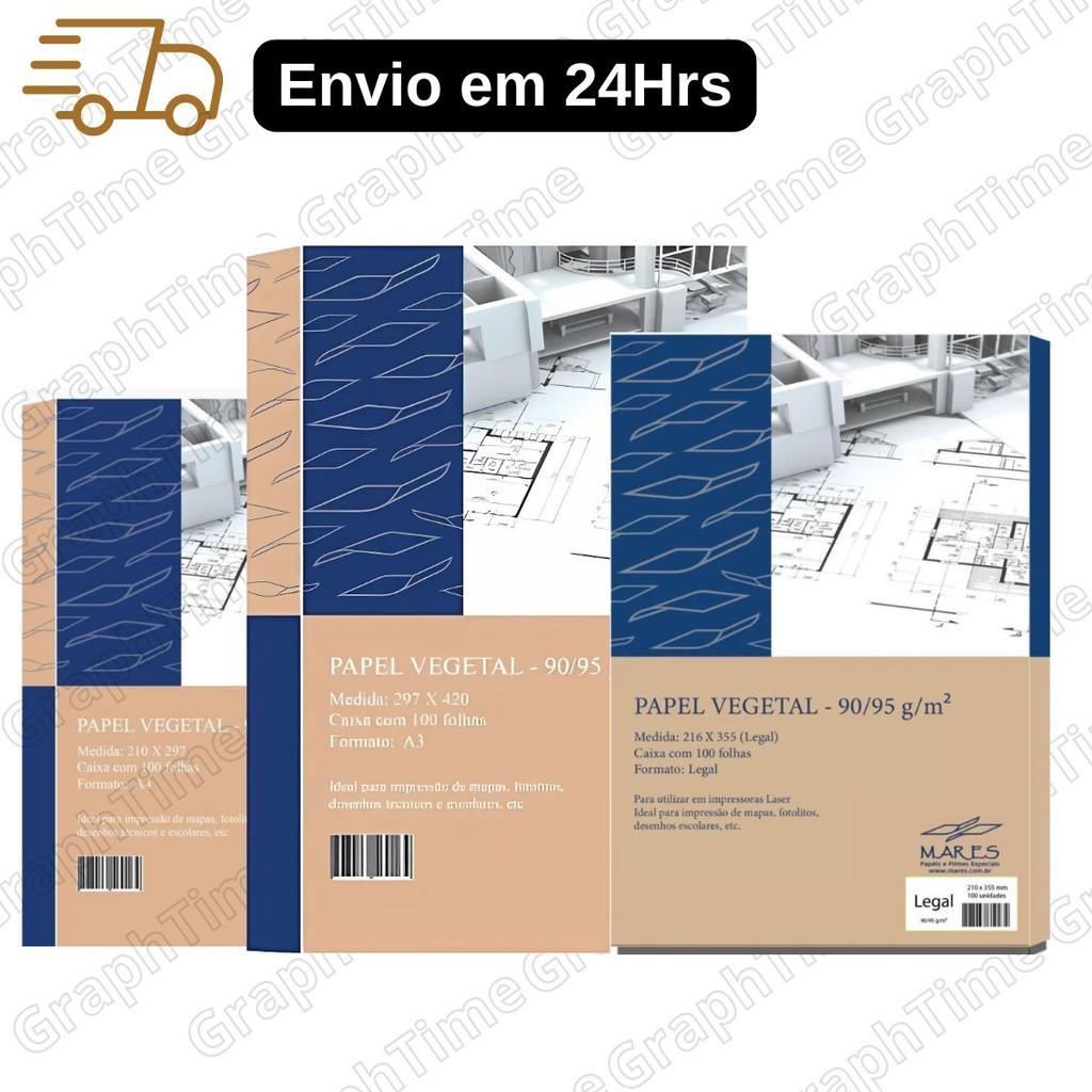 Papel Vegetal Mares - FORMATOS - A3, A4  e LEGAL 90/95 gramas 100 Folhas.